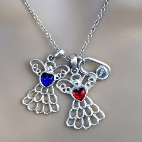 AVON VINTAGE SILVERTONED BIRTHSTONE ANGELS PENDANT NECKLACE - Picture 2 of 4